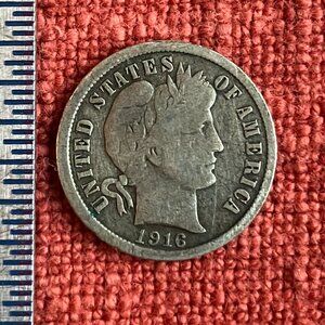 1916 Barber Dime 90% Silver Average Circ